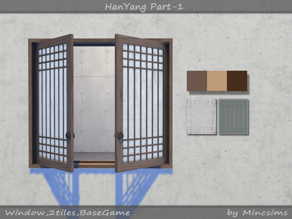 Sims 4 — HanYang Small Open Window 2Tiles by Mincsims — for short wall 6 swatches(3 wood textures, 2 glass textures)