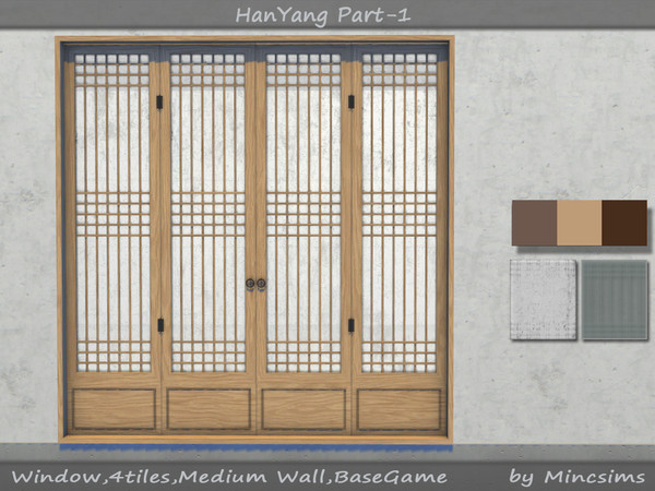 Sims 4 — HanYang Window 4Tiles by Mincsims — for medium wall 9 swatches(3 wood textures, 3 glass textures)