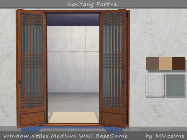 Sims 4 — HanYang Open Window 4Tiles by Mincsims — for medium wall 9 swatches(3 wood textures, 3 glass textures)