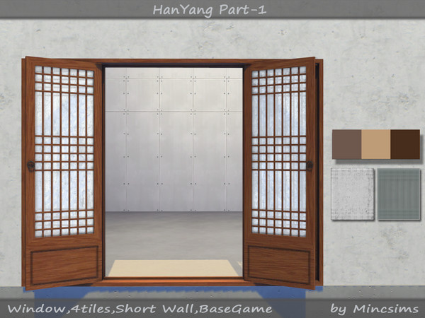Sims 4 — HanYang Open Window 4Tiles by Mincsims — for short wall 9 swatches(3 wood textures, 3 glass textures)