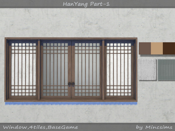 Sims 4 — HanYang Small Window 4Tiles by Mincsims — for short wall 9 swatches(3 wood textures, 3 glass textures)