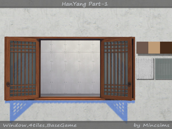 Sims 4 — HanYang Small Open Window 4Tiles by Mincsims — for short wall 9 swatches(3 wood textures, 3 glass textures)