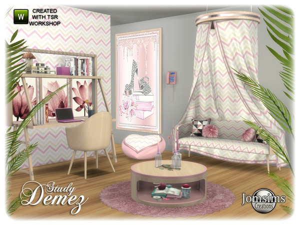 Sims 4 — Demez study  by jomsims — Demez study for your Sims. a new very sweet office. wooden furniture walls and