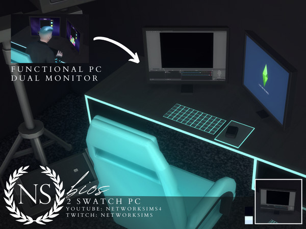 Sims 4 — Bios PC (Functional) - Networksims by networksims — A functional dual-monitor PC in 2 colours.