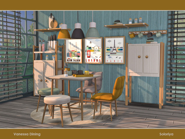 Sims 4 — Vanessa Dining by soloriya — A set of furniture for your dining rooms. Includes 10 objects: --two cabinets,