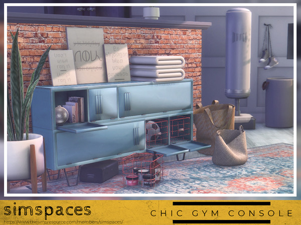 Sims 4 — Chic Gym Console set by simspaces — A simple and functional set to perk up your home gym...or your hallway or