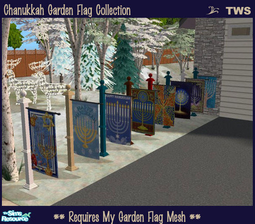 Sims 2 — Chanukkah Garden Flag Collection by wildstar24 — A set of 8 festive Chanukkah-themed flags to use with my