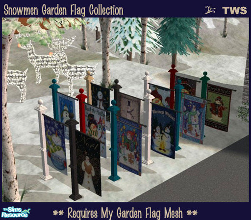 Sims 2 — Snowmen Garden Flag Collection by wildstar24 — A set of 12 snowman themed garden flags to use with my colonial