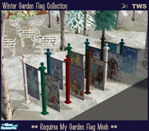 Sims 2 — Winter Garden Flag Collection by wildstar24 — A set of 10 winter themed garden flags to use with my colonial