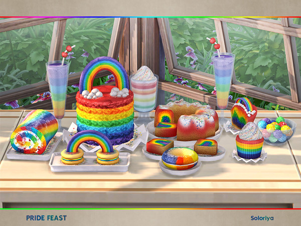 Sims 4 — Pride Feast by soloriya — A set of decorative food for your Pride parties. 8 color variations for plates -