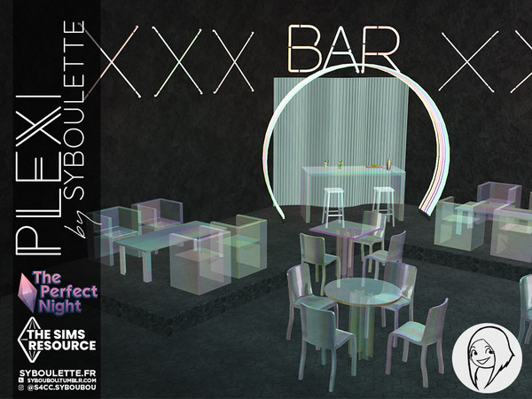 Sims 4 — The Perfect Night - Plexi set by Syboubou — This set is fully made with transparent plexiglass furniture. It can