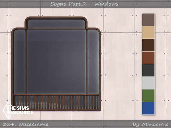 Sims 4 — Sogno Window V2 3x4 by Mincsims — for 3 tiles, medium wall 8 swatches