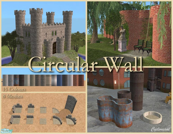Sims 2 — The Curved Walls Set by Cyclonesue — A round wall (a cloned column so it can be built upon) and matching