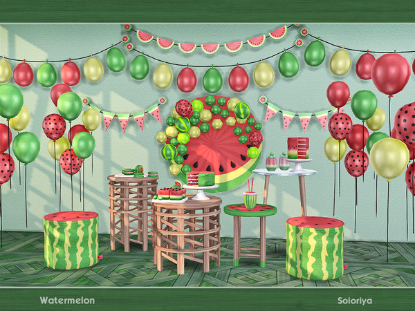 Sims 4 — Watermelon by soloriya — A set of furniture for your summer parties. Includes 10 objects: --balloons, --three