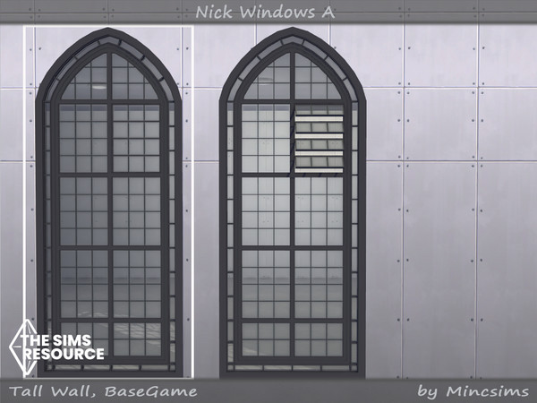 Sims 4 — Nick window A 2x5 by Mincsims — for tall wall 8 swatches