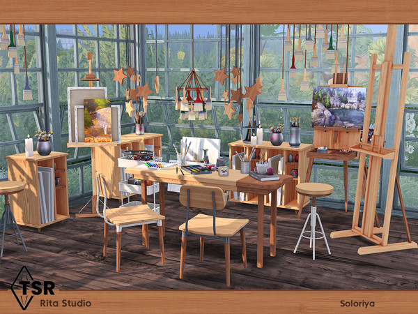 Sims 4 — Rita Studio by soloriya — Art studio for your creative sims. Includes 11 objects: --cart, --three kinds of