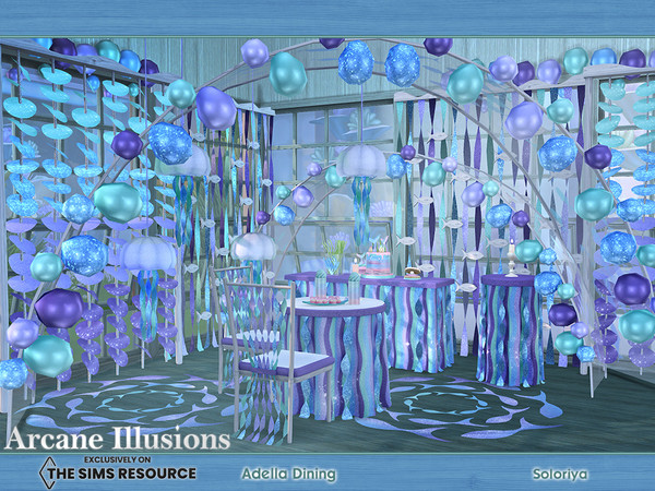 Sims 4 — Arcane Illusions - Adella Dining by soloriya — Fantasy dining room for underwater houses. Includes 11 objects: