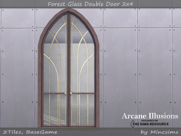 Sims 4 — Arcane Illusions - Forest Glass Double Door 2x4 by Mincsims — BaseGame Compatible 8 swatches