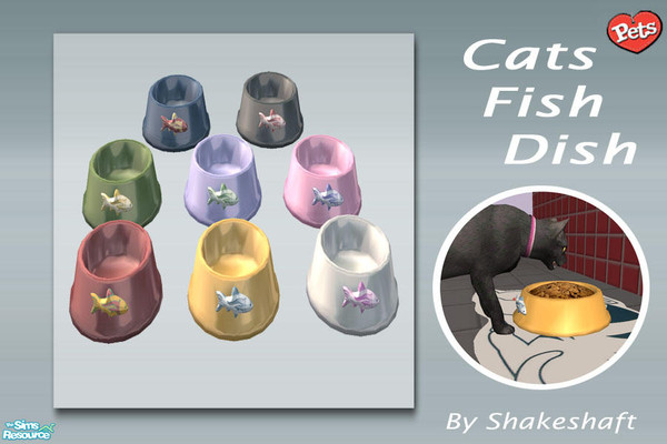 Sims 2 — Cats Fish Dish by Shakeshaft — A new feeding bowl for Cats with a fish motif, set includes recolours.