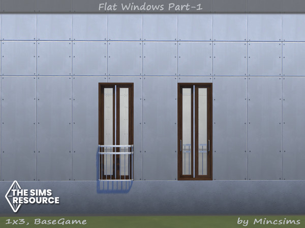 Sims 4 — Flat Window 1x3 by Mincsims — for 1 tile, short wall 8 swatches