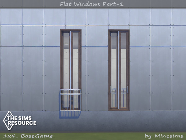 Sims 4 — Flat Window 1x4 by Mincsims — for 1 tile, medium wall 8 swatches