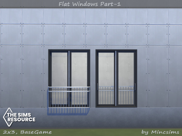 Sims 4 — Flat Window 2x3 by Mincsims — for 2 tiles, short wall 8 swatches