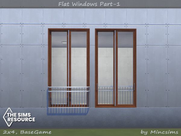 Sims 4 — Flat Window 2x4 by Mincsims — for 2 tiles, medium wall 8 swatches