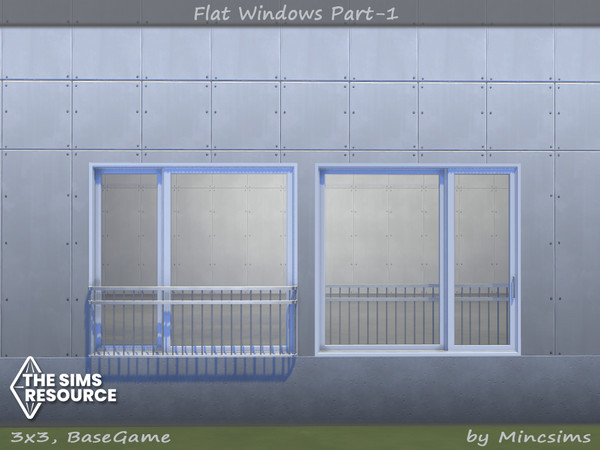 Sims 4 — Flat Window 3x3 by Mincsims — for 3 tiles, short wall 8 swatches