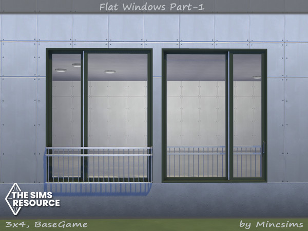 Sims 4 — Flat Window 3x4 by Mincsims — for 3 tiles, medium wall 8 swatches