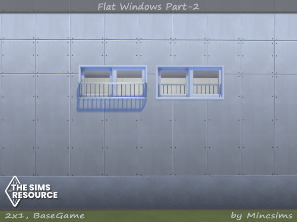 Sims 4 — Flat Window 2x1 by Mincsims — for 2 tiles, short wall 8 swatches