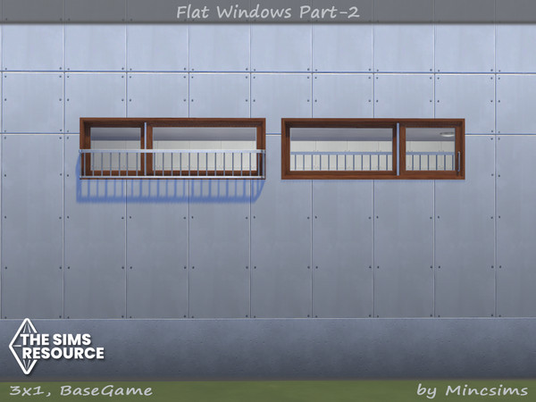 Sims 4 — Flat Window 3x1 by Mincsims — for 3 tiles, short wall 8 swatches