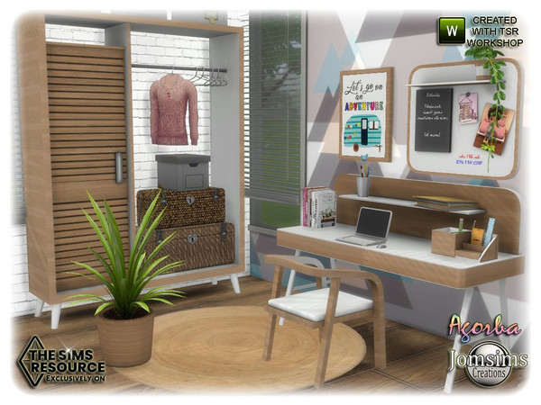 Sims 4 — Agorba office by jomsims — Agorba office for your Sims wood in 4 shades for a relaxing study spirit desk. chair