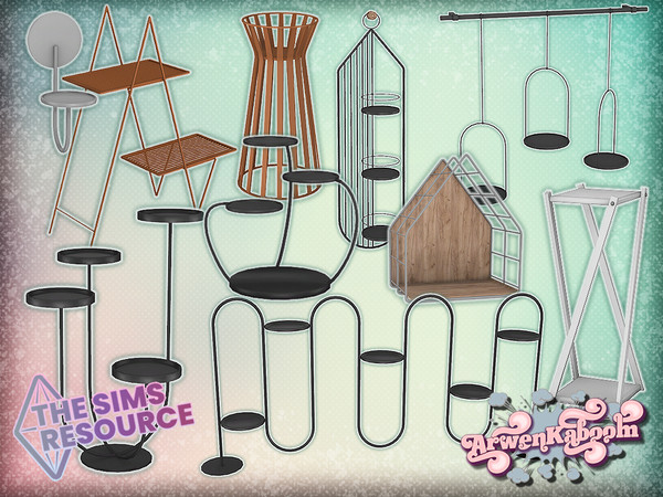 Sims 4 — Verdant Part II by ArwenKaboom — Diverse stands, primary made to hold plants, but can be used to hold other