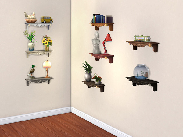 Sims 4 — Wider Base Game Shelves by glib_result — So many shelves and so little space! These replacements are a little