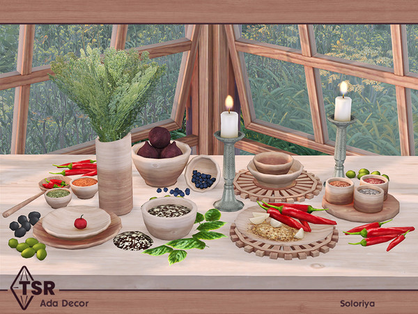 Sims 4 — Ada Decor by soloriya — A set of decorative objects for kitchens, dining and living rooms. Includes 10 items,