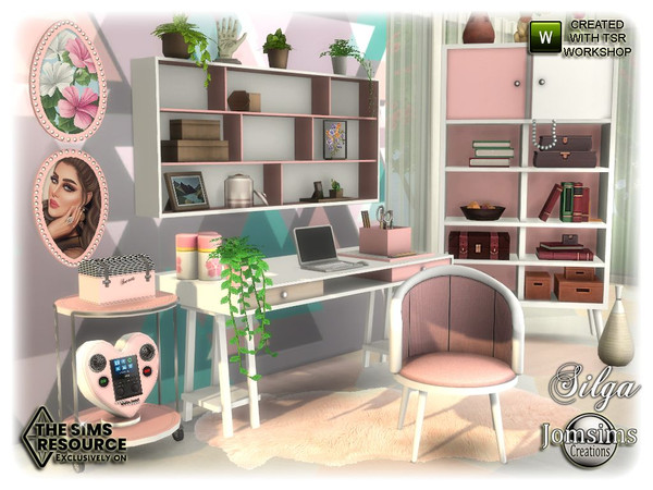 Sims 4 — Silga office by jomsims — Silga office for your Sims. a new office with a very girly touch. Desk. chair desk.