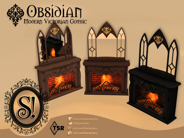 Sims 4 — Modern Victorian Gothic - Obsidian Fireplace by SIMcredible! — by SIMcredibledesigns.com available at TSR 3