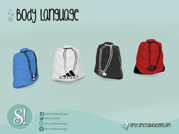 Sims 4 — Body Language Bag by SIMcredible! — by SIMcredibledesigns.com available at TSR 4 colors variations