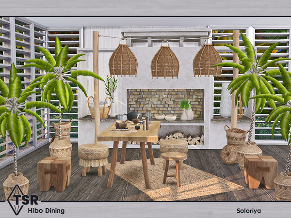 Sims 4 — Hibo Dining by soloriya — A set of furniture for dining rooms. Includes 10 objects: --basket, --two dining