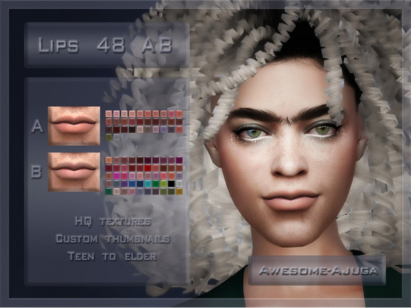 Sims 4 — Lips 49AB by Awesome-ajuga — 50 swatches for A 29 swatches for B HQ textures custom thumbnails available for men