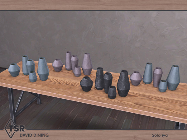 Sims 4 — David Dining. Vases by soloriya — Five vases in one mesh. Part of David Dining set. 4 color variations.