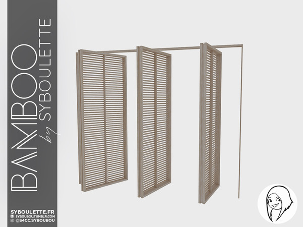 Sims 4 — Bamboo - Opened windows (medium wall) by Syboubou — This is a shuttered tri windows for your build ! It will fit