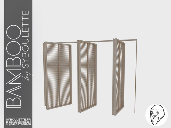 Sims 4 — Bamboo - Opened windows (short wall) by Syboubou — This is a shuttered tri windows for your build ! It will fit