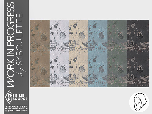 Sims 4 — Crackling paint wallpaper by Syboubou — This is an old brick wall color with crackled paint, available in 6