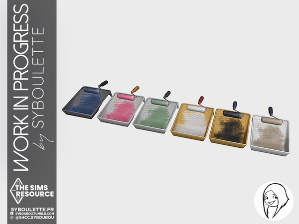 Sims 4 — Paint tray with roller by Syboubou — A plastic tray with paint and a roller