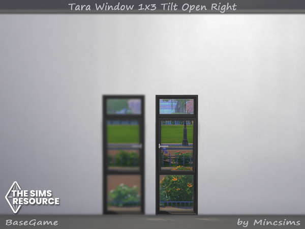 Sims 4 — Tara Window 1x3 Tilt Open Right by Mincsims — for short wall 8 swatches