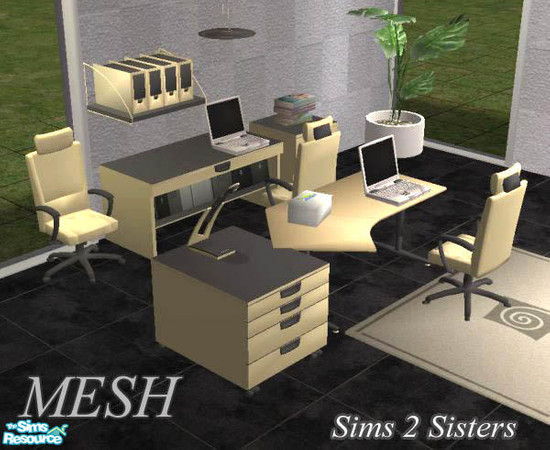 Sims 2 — S2S Study - MESH Set by TSR Archive — 11 new meshes: computer, chair, books, pile of paper, table lamp, ceiling