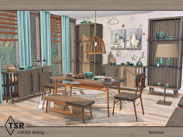 Sims 4 — Lucas Dining by soloriya — Modern elegant dining room. Includes 9 objects: --dining table, --chair, --floor