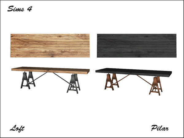 Sims 4 — Steampunked  Loft DiningTableLong by Pilar — Steampunked Loft DiningTableLong