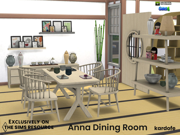 Sims 4 — Anna Dining Room by kardofe — Dining room with a japandi tendency, with natural wood furniture and oriental